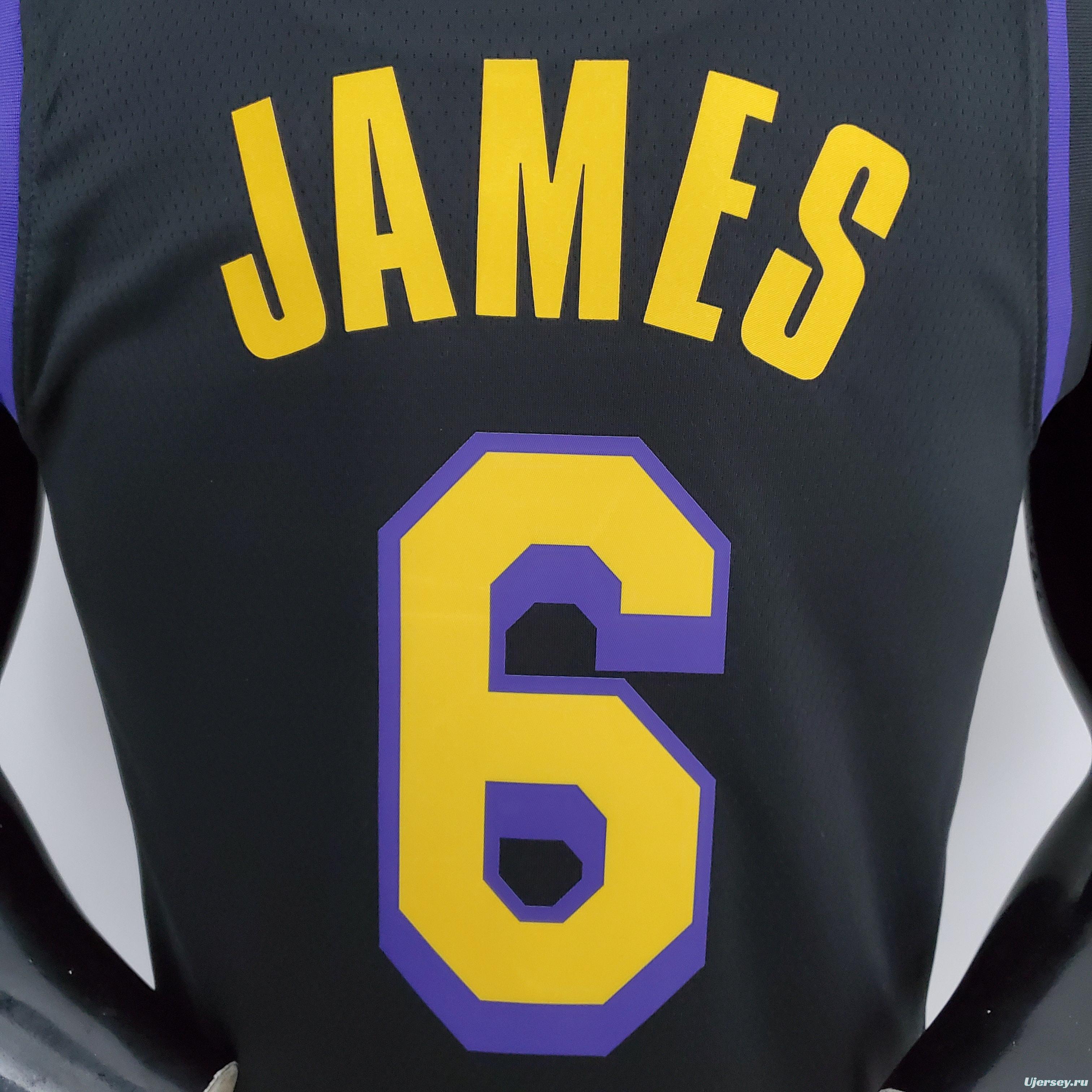 2021 JAMES#6 Los Angeles Lakers Black Latin Black NBA Jersey