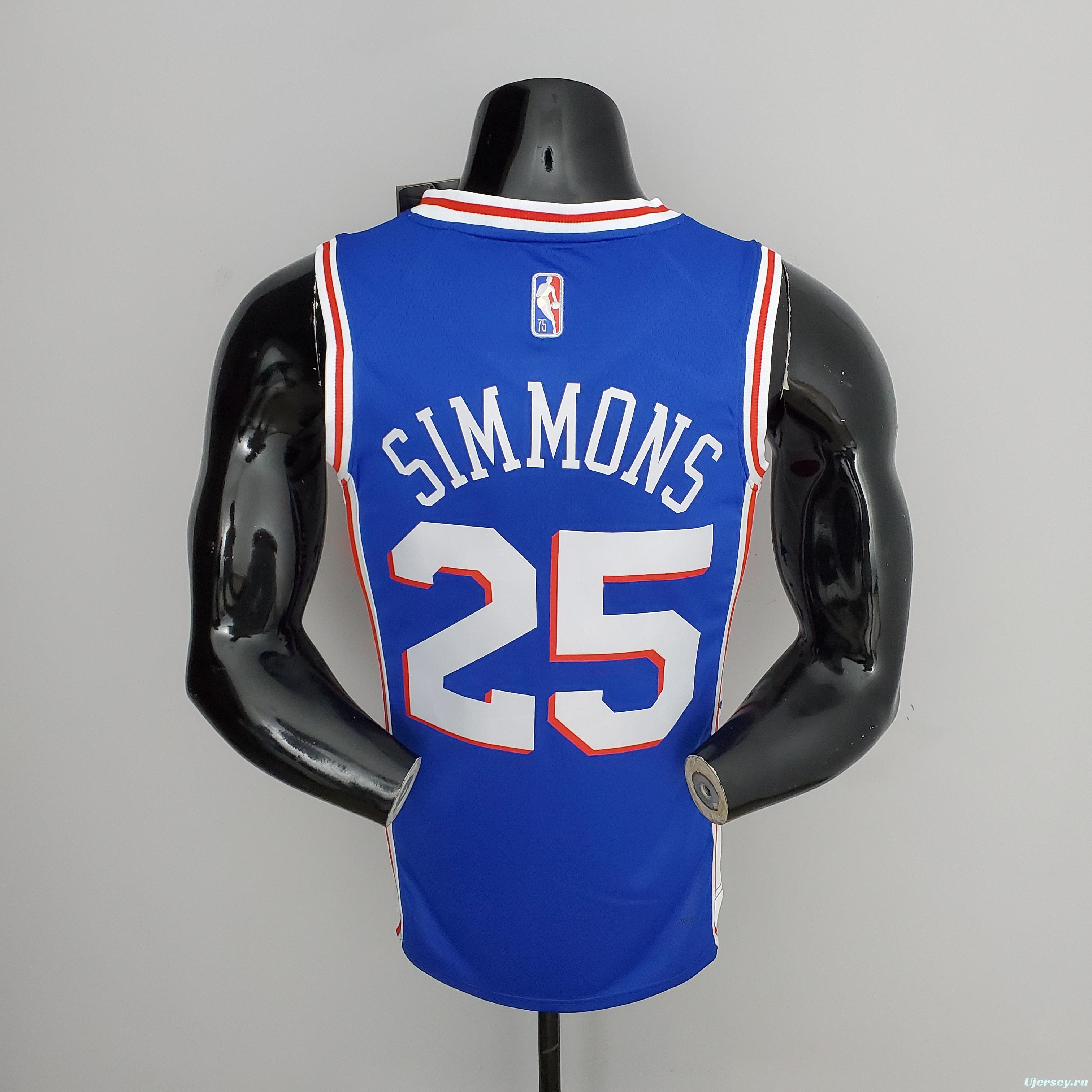 75th Anniversary Philadelphia 76ers SIMMONS#25 Blue NBA Jersey