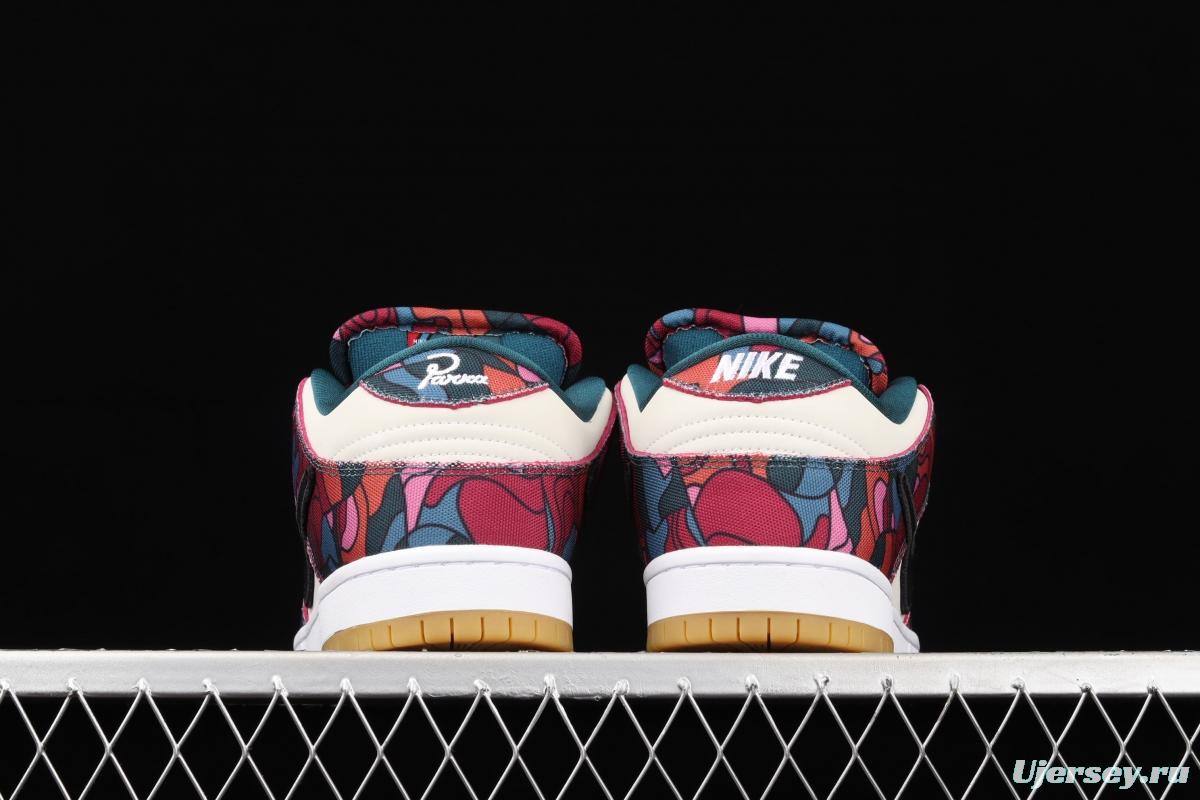 Parra x NIKE DUNK SB Low Pro White, Blue and Red Abstract Art scratch Music Olympic Slam Dunk Series retro low-top leisure sports skateboard shoes DH7695-600