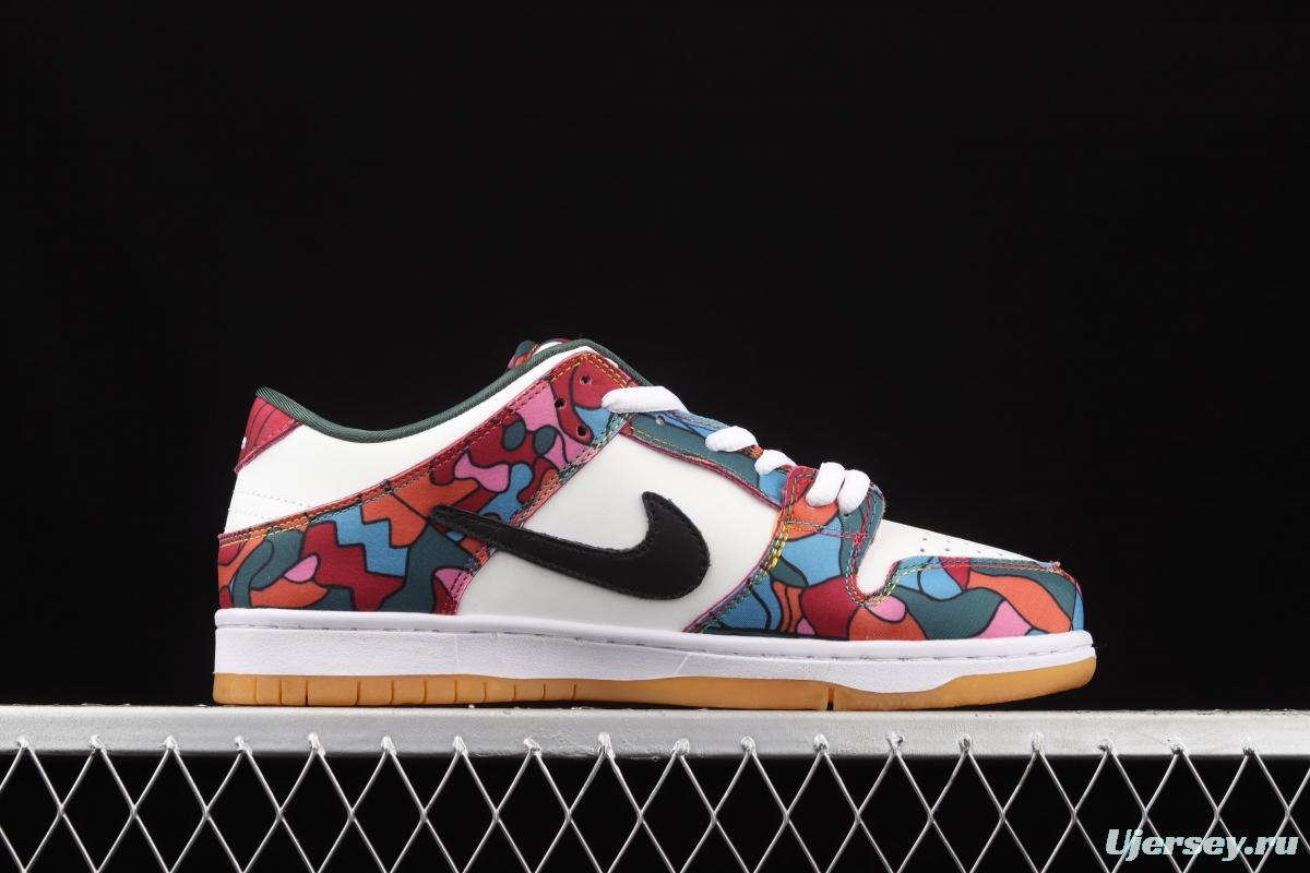 Parra x NIKE DUNK SB Low Pro White, Blue and Red Abstract Art Olympic Slam Dunk Series retro low-side leisure sports skateboard shoes DH7695-600