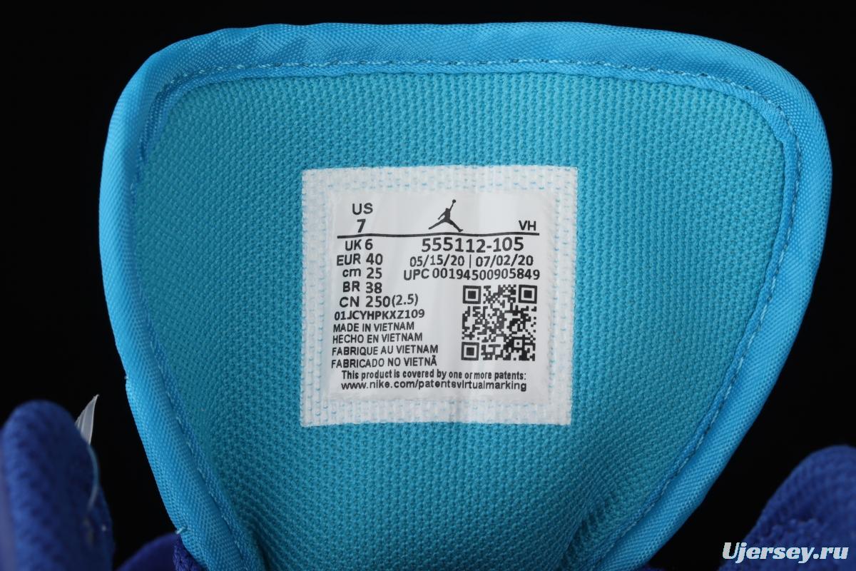 Air Jordan 1 Mid geometrical white and blue Zhongbang basketball shoes 555112-105