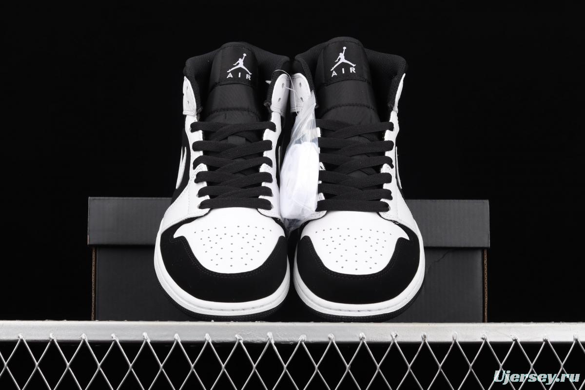 Air Jordan 1 Mid black and white panda basketball shoes 554724-113