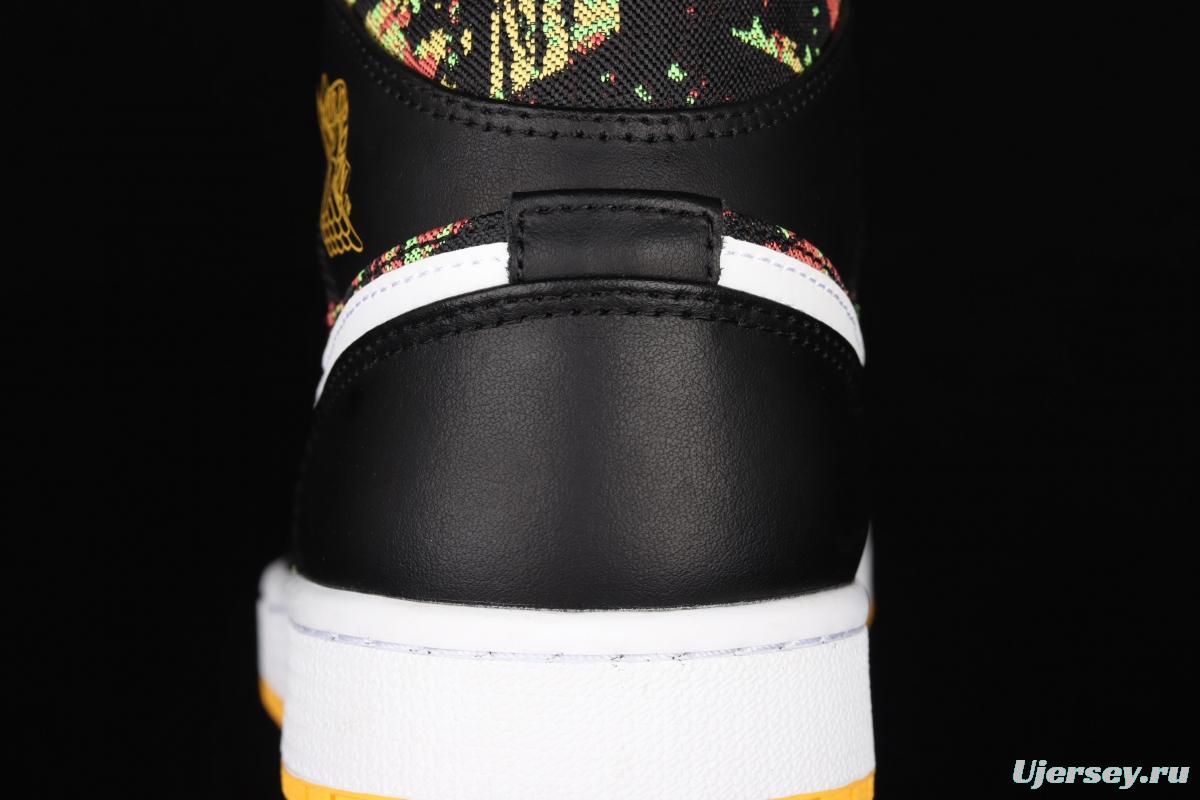 Air Jordan 1 Mid SE flower black Zhongbang basketball shoes 555112-003