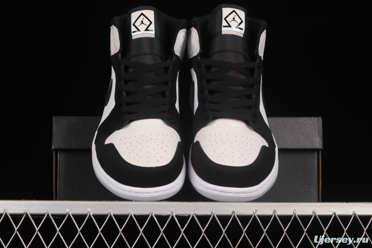 Air Jordan 1 Mid Diamond Shorts Pearl White Black Panda DH6933-100