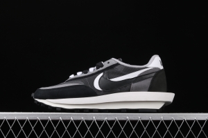 Sacai x NIKE LVD Waffle Daybreak co-signed catwalk style net gauze leather splicing double hook Swoosh running shoes BV0073-001