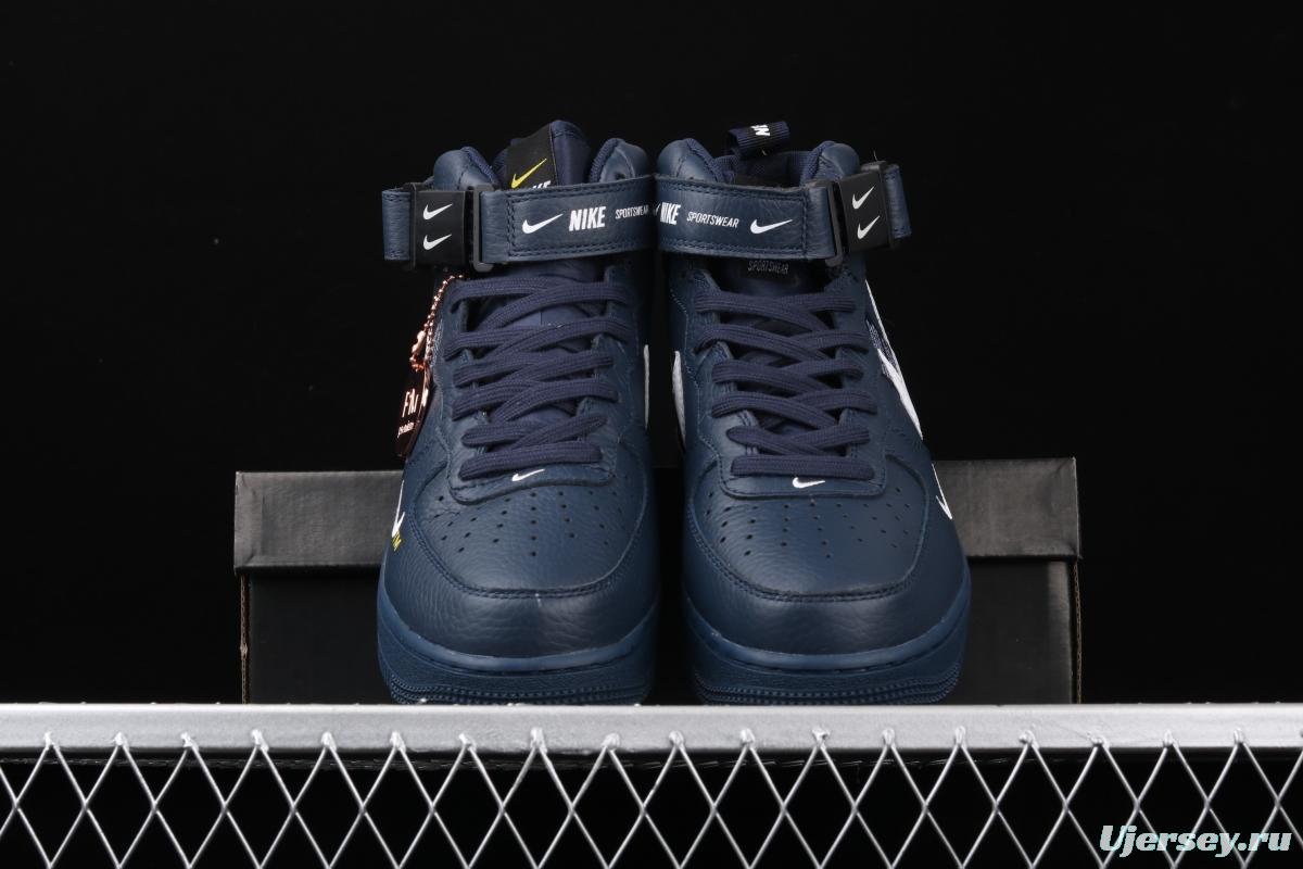 NIKE Air Force 1 Mid'07 Lv8 navy blue simple edition OW letter casual board shoes 804609-403