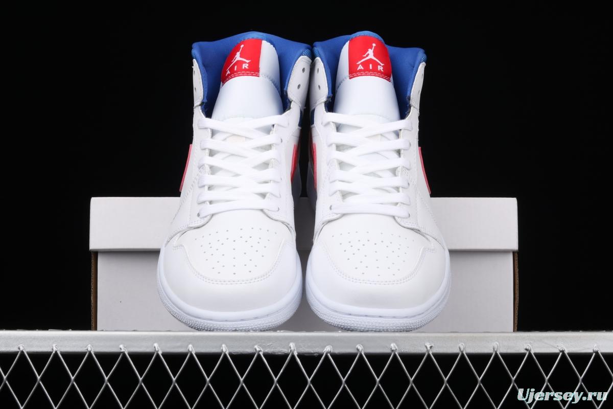 Air Jordan 1 Mid Fearless Royal White, Blue and Red Zhongbang Basketball shoes BQ6472-164,