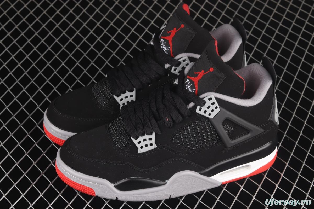 Air Jordan 4 Bred first year engraving new black and red head layer scrub 308497-060