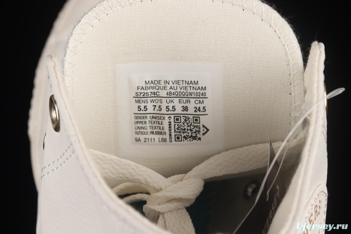 Converse Converse vanilla gold foil ice cream heightened thick soles and high upper canvas shoes 572574C
