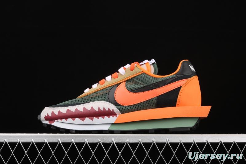 BAPE Shark Mouth x Sacai x NIKE LVD Waffle Daybreak co-signed catwalk style double hook Swoosh running shoes BV0073-007