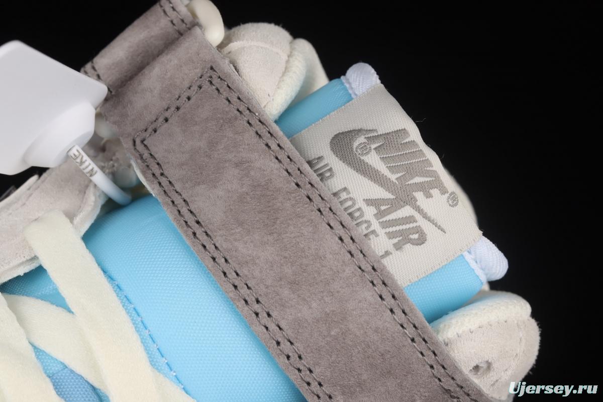 NIKE Air Force 1x 07 Mid light gray and blue suede medium top casual board shoes AL6896-559