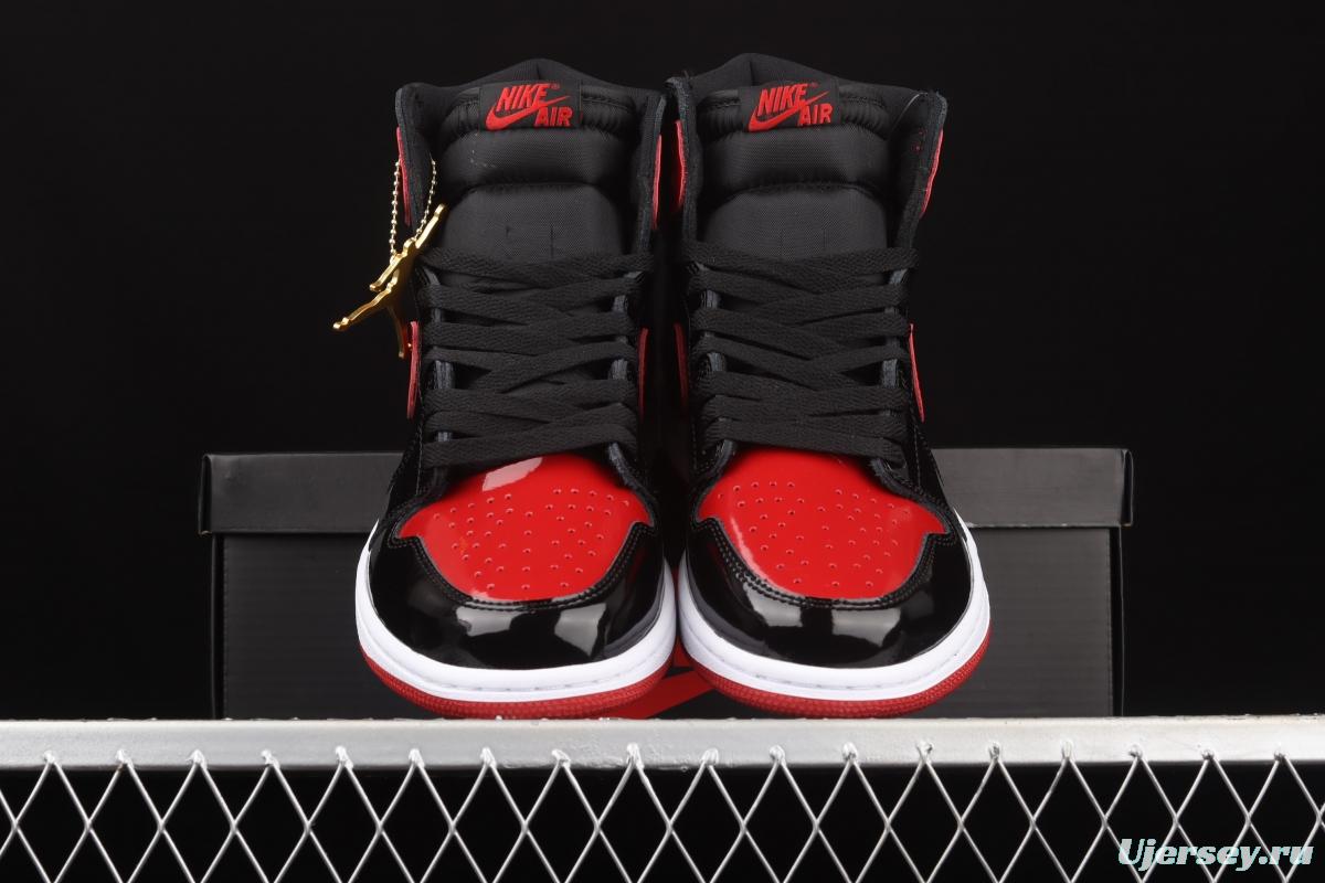 Air Jordan 1 High OG Bred Patent lacquered leather black and red high top basketball shoes 555088-063