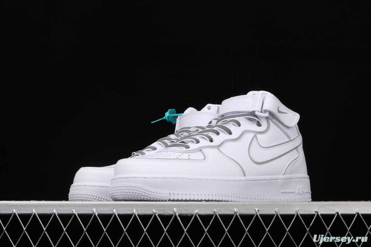 NIKE Air Force 1x 07 Mid laser white 3M reflective medium side leisure sports board shoes 369733-809