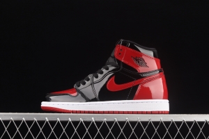 Air Jordan 1 High OG Bred Patent lacquered leather black and red high top basketball shoes 575441-063