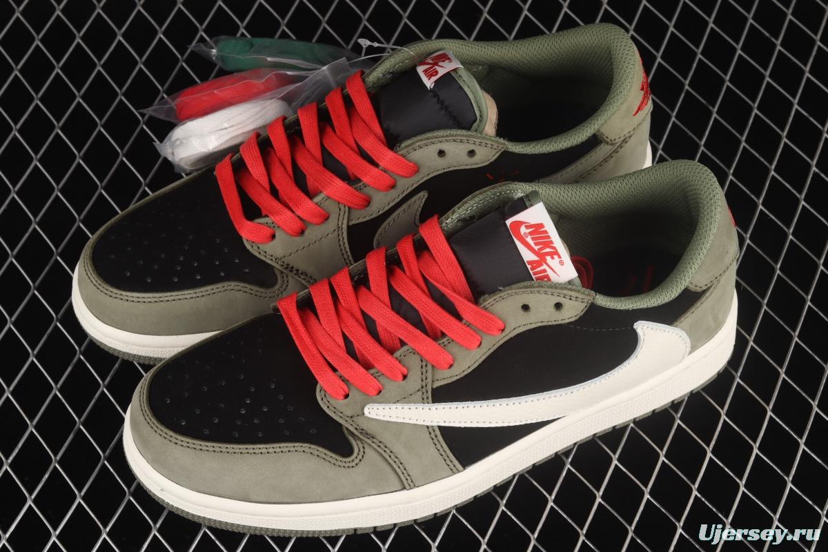 Travis Scott x Air Jordan 1 Low black, green and upside cultural board shoes CQ4277-008