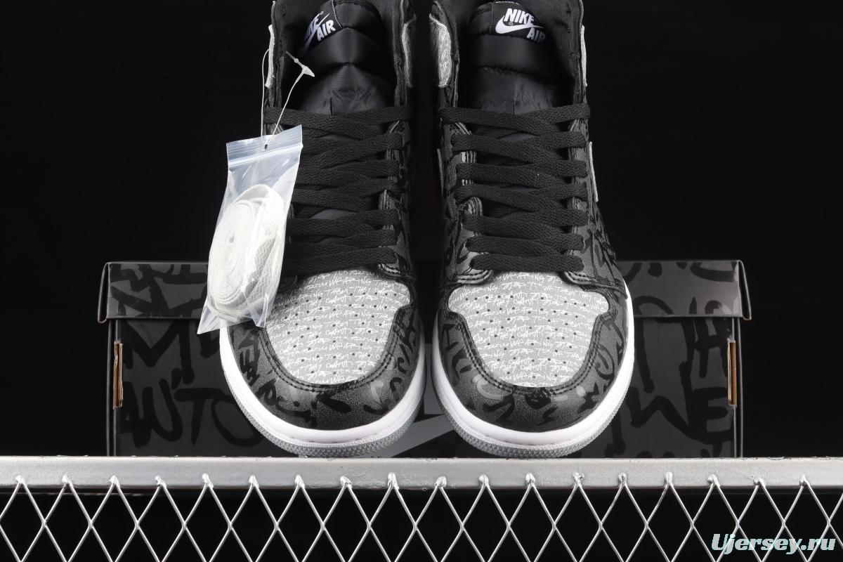 Air Jordan 1 High OG Rebellionaire black gray prohibited to wear Rebel high-top basketball shoes 555088-036