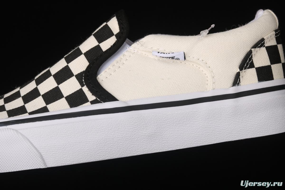 Vans Asher black and white checkerboard plaid Loafers Shoes retro low upper canvas casual shoes VN000SEQIPD