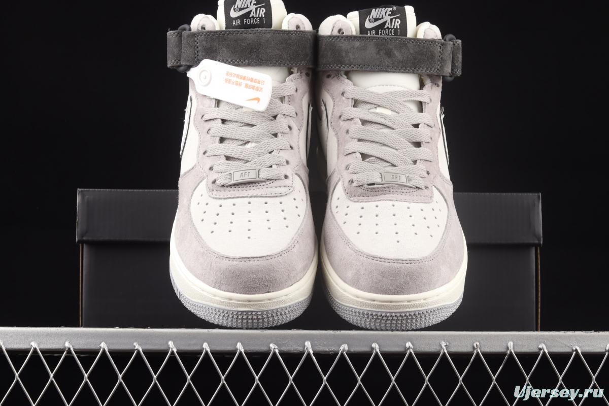 NIKE Air Force 11607 Mid rice gray-black color matching medium-top casual board shoes DG9158-616,