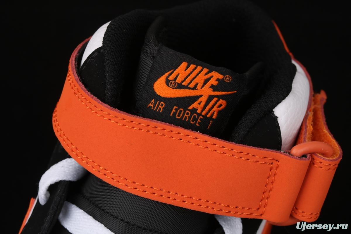 NIKE Air Force 1o07 Mid black orange color matching medium top casual board shoes 554724-058