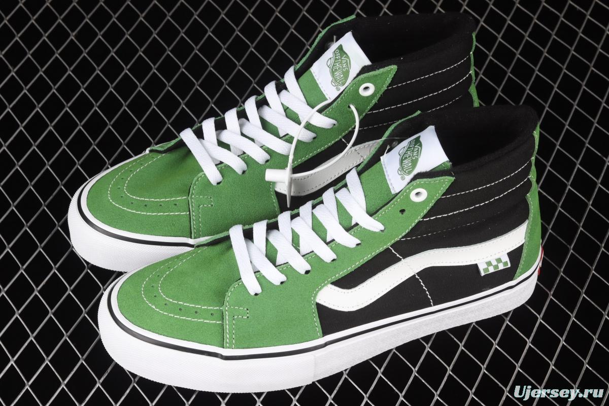 Vans Skate Sk8 Hi black and green side standard chessboard checkered high-top casual board shoes VN0A5FCC3OH