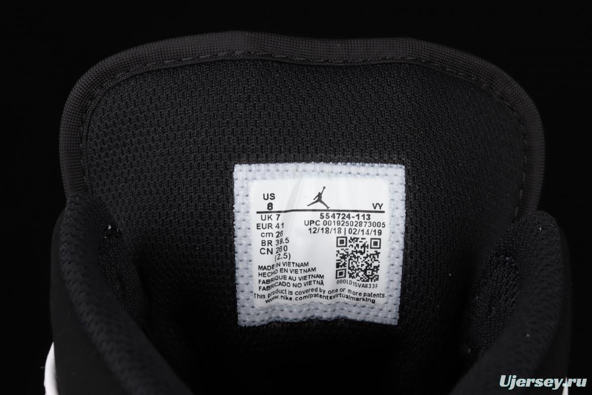 Air Jordan 1 Mid black and white panda basketball shoes 554724-113