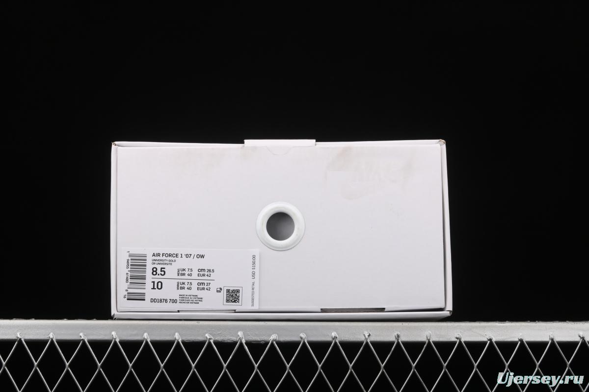 OFF-White x NIKE Air Force 1 x OFF White University Gold co-branded gold and silver hook low-top casual board shoes DD1876-700