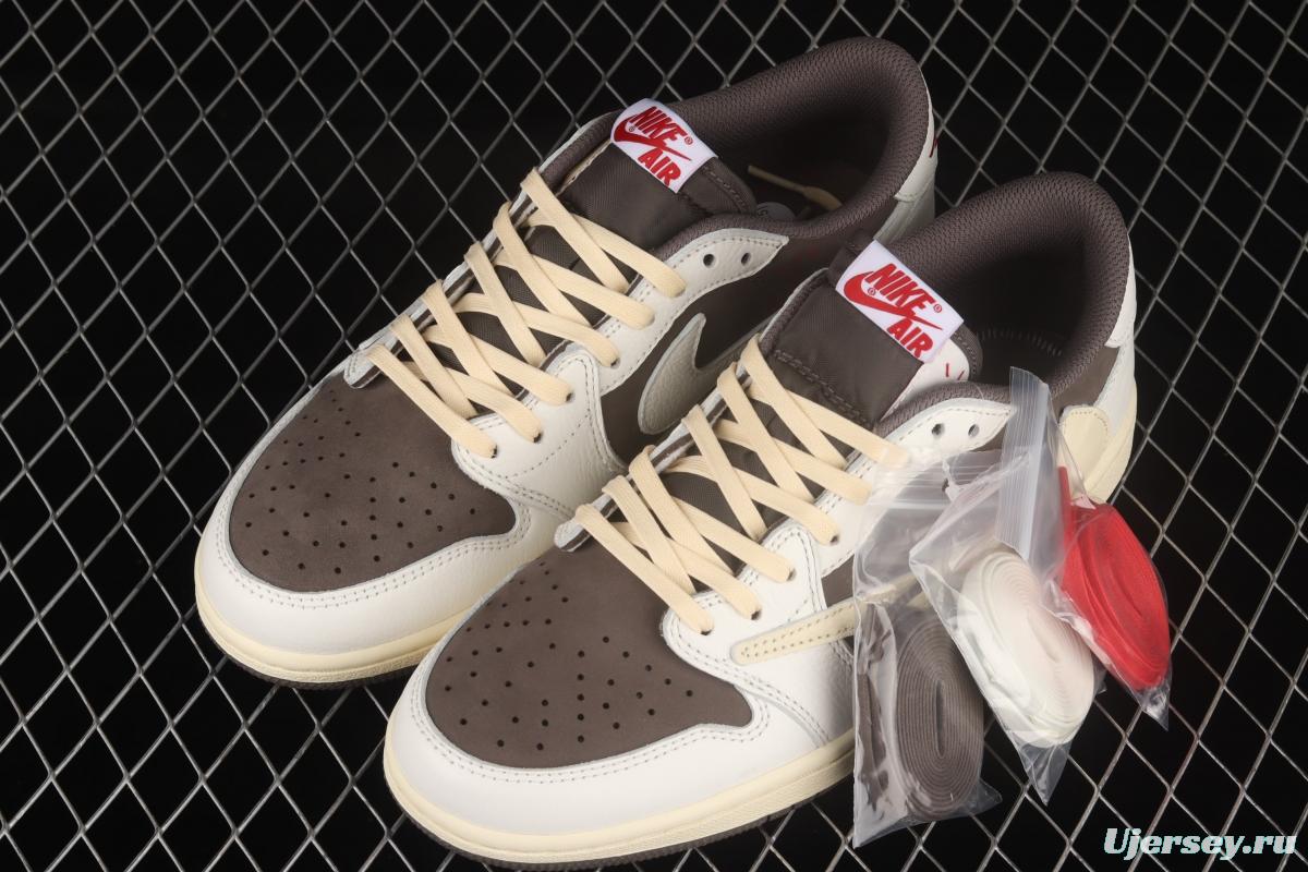 Travis Scott x Air Jordan 1 Low OG Reverse Mocha reverse Mocha Brown and White Barb Co-branded Leisure Sports Basketball shoes DM7866-162