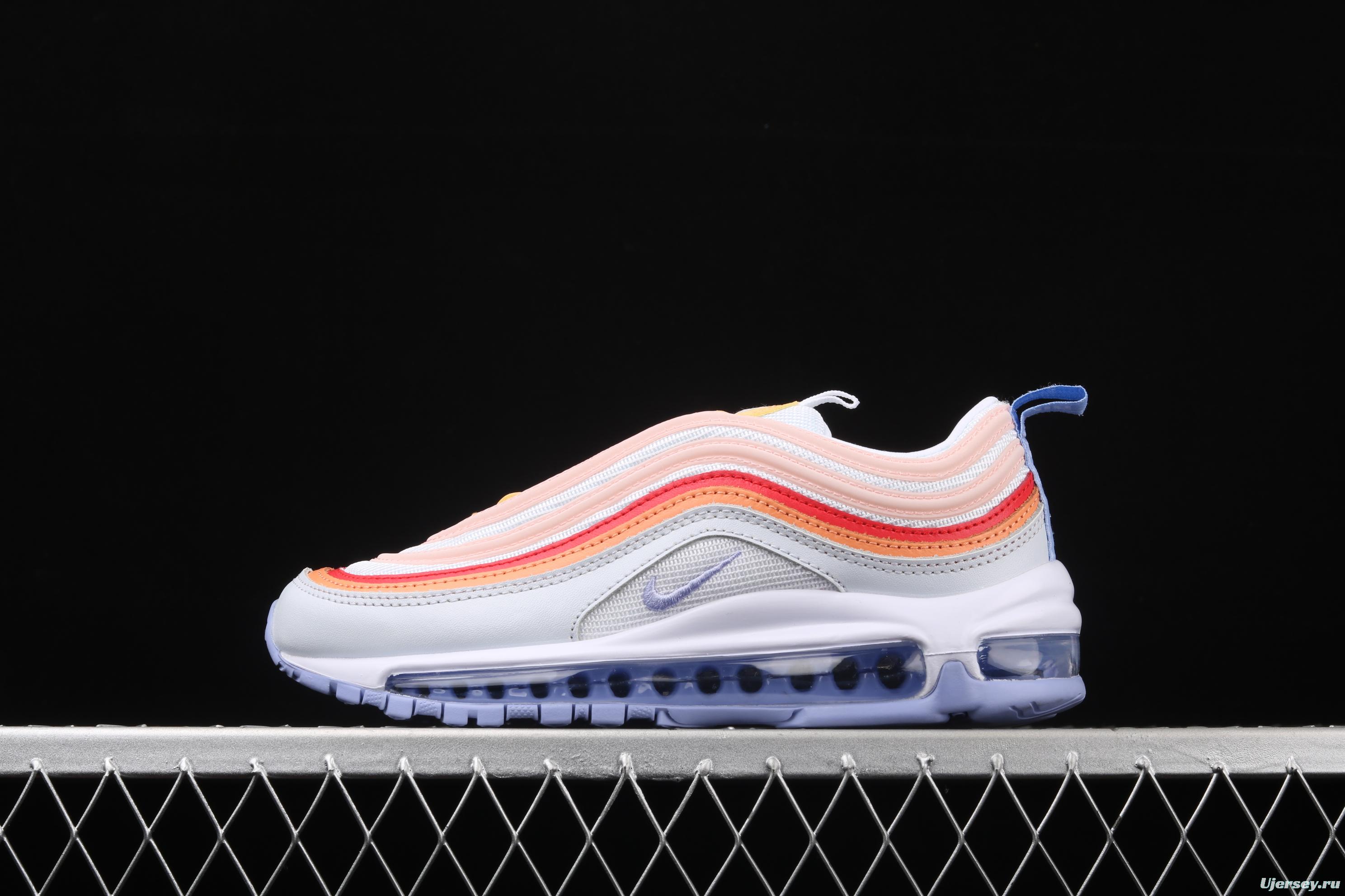 NIKE Air Max 97 overseas limited color matching purple-orange-red reflective bullet air cushion running shoes CW5588-001