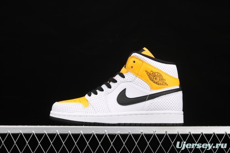 Air Jordan 1 Mid white, yellow and black Zhongbang basketball shoes BQ6472-107,