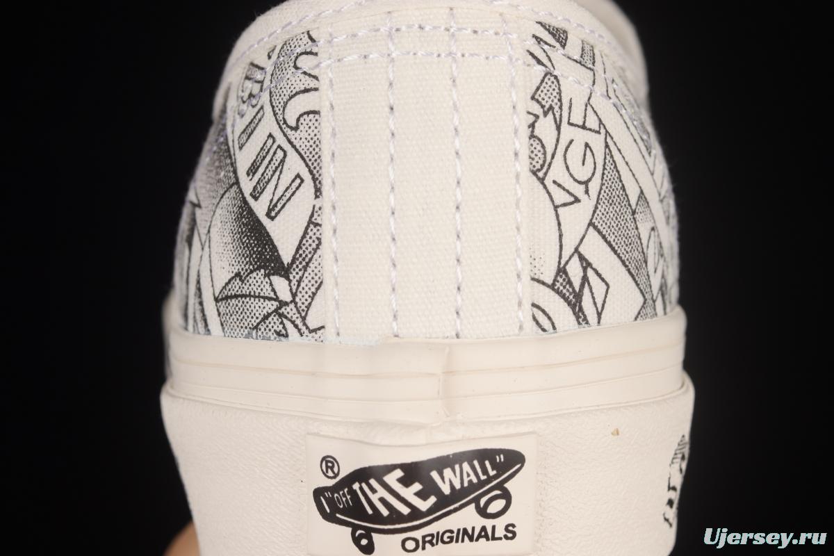 Vans Vault x SNS Joint Black and White Illustration Beach Print Vintage Canvas Sneakers VN0A4BV9676