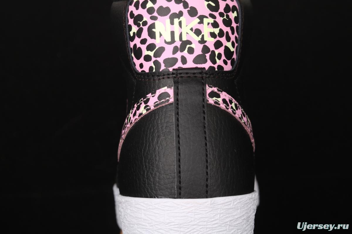 NIKE Blazer Mid GS Trail Blazers Black Pink Leopard Gou High-top Leisure Board shoes DA4674-001