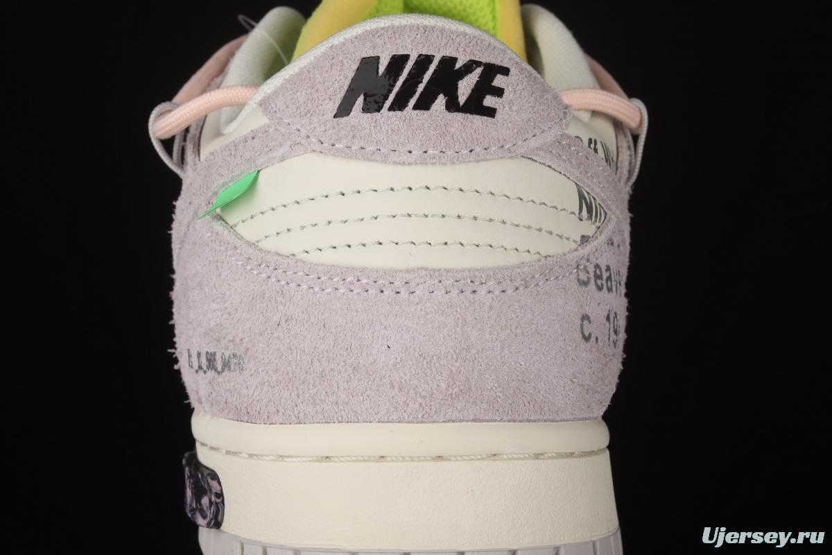 OFF-White x NIKE DUNK Low 12 of 50 OW pink and green suede SB buckle rebound fashion casual board shoes DJ0950-100