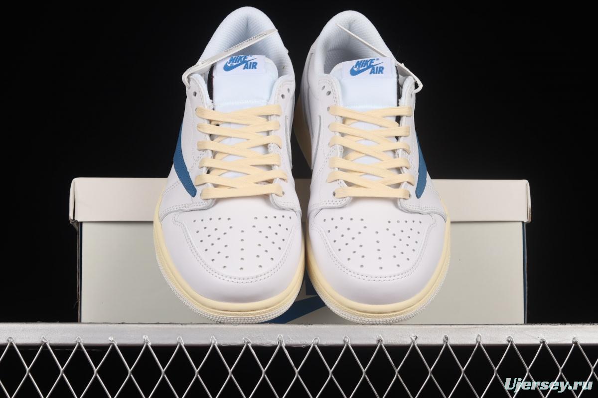 Travis Scott x Air Jordan 1 Low raw rubber white and blue barb low-top cultural sneakers CQ3277-100
