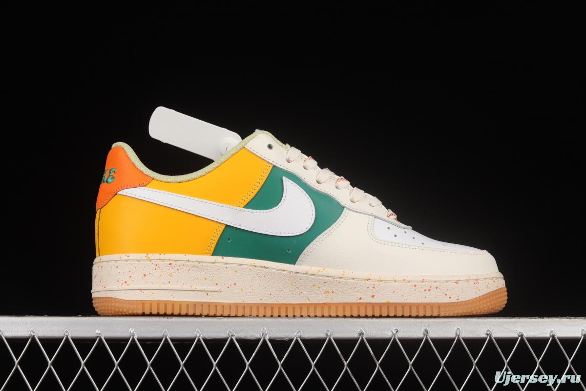 NIKE Air Force 1'07 Lx white, yellow and green color matching low-top sneakers DQ5085-111