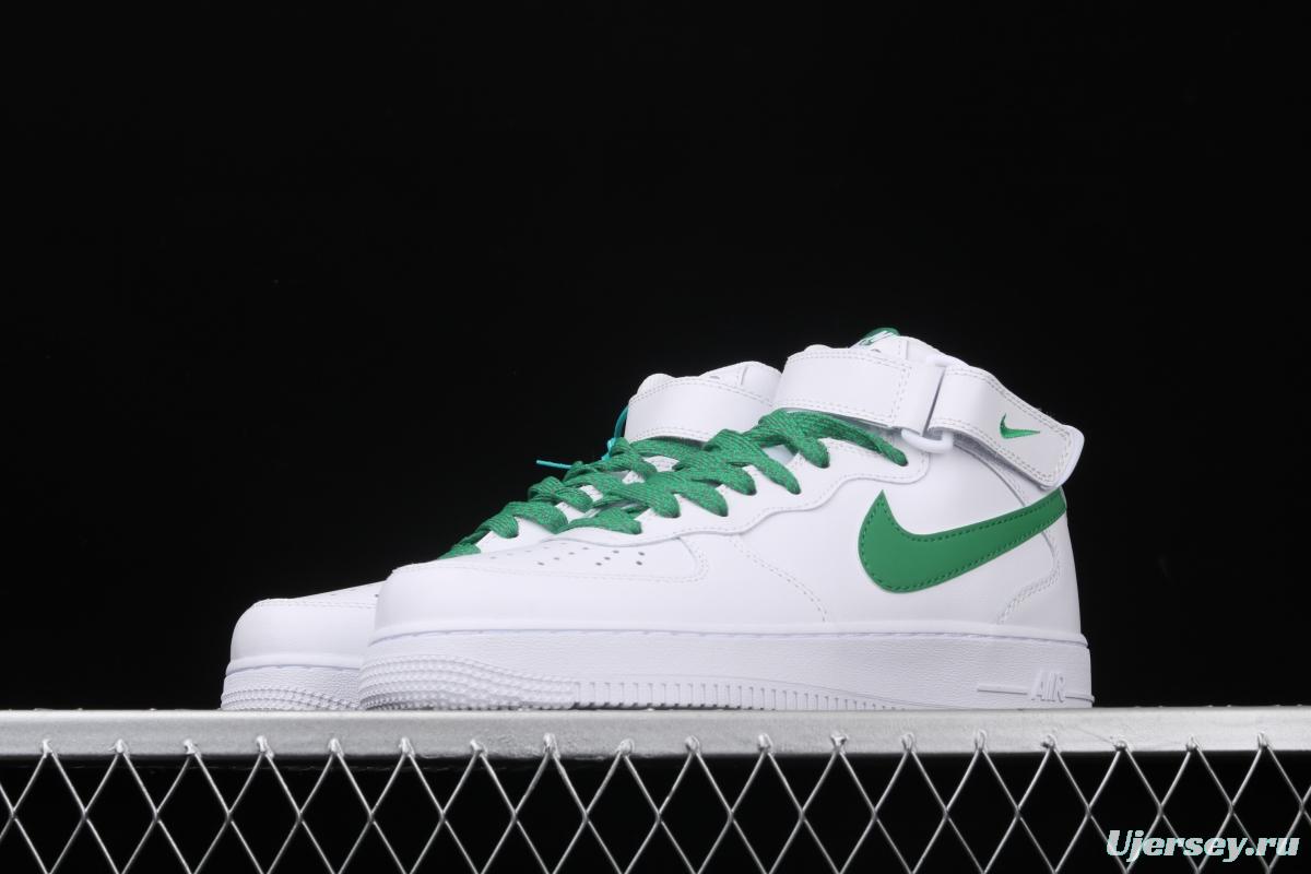 NIKE Air Force 1x07 Mid white and green 3M reflective medium-top casual board shoes 366731-909