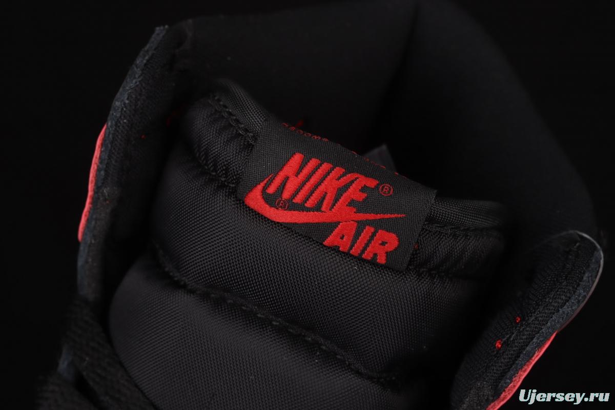 Air Jordan 1 High OG Bred Patent lacquered leather black and red high top basketball shoes 555088-063