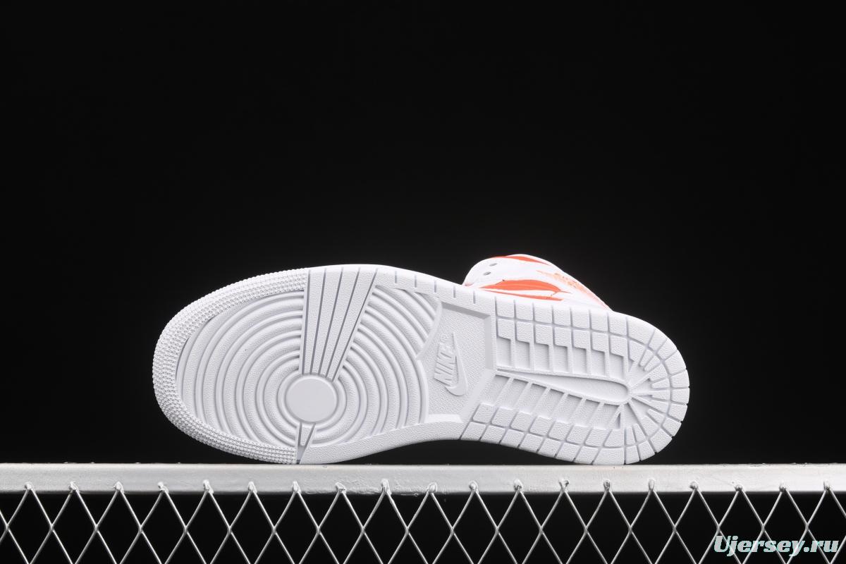 Air Jordan 1 Mid White Orange Zhongbang Basketball shoes CZ0774-800