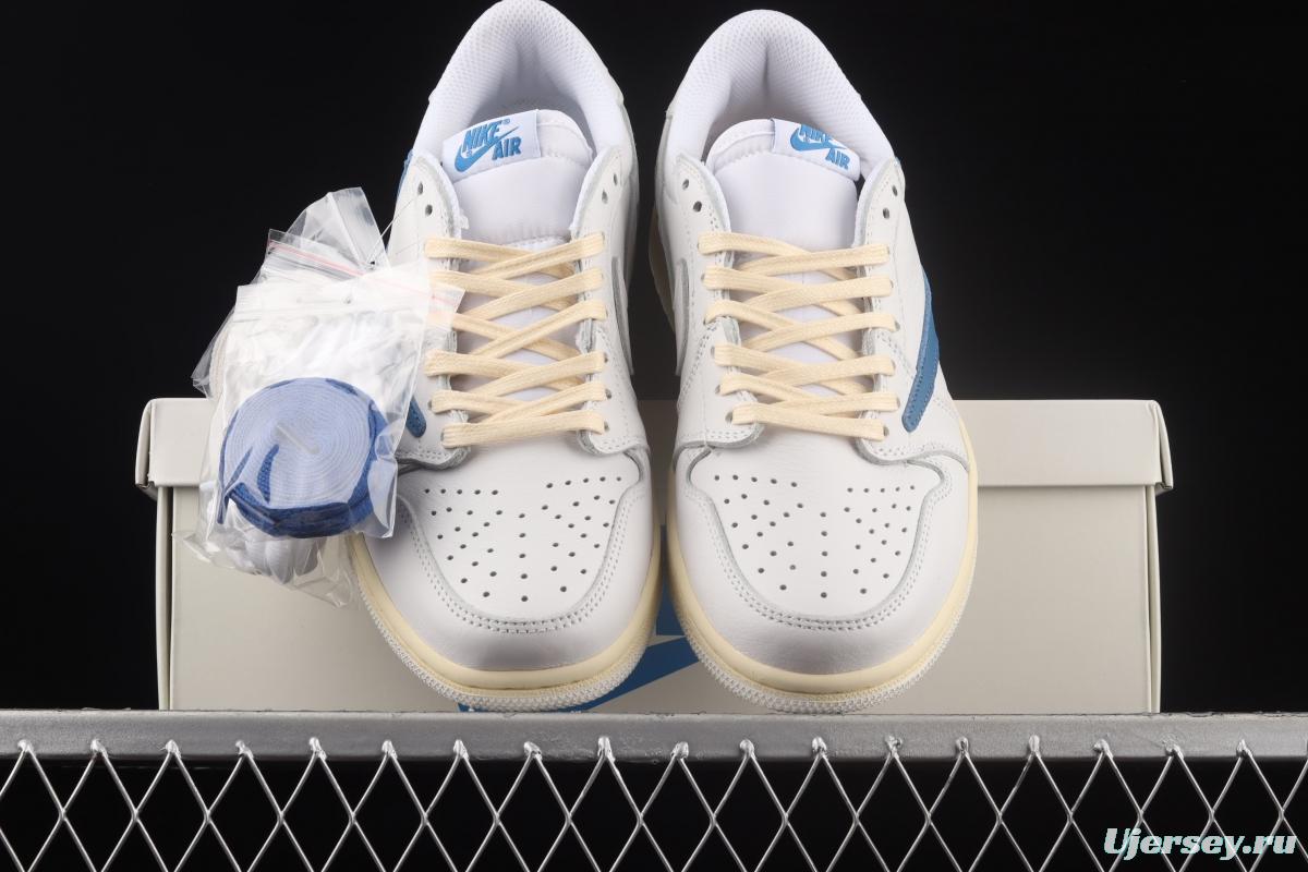 Travis Scott x Air Jordan 1 Low raw rubber white blue inverted low top cultural board shoes CQ3277-100