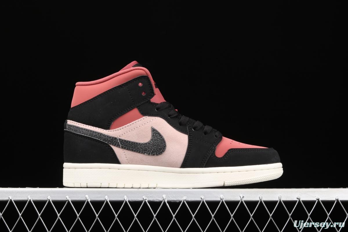 Air Jordan 1 Mid red bean milk tea medium top basketball shoes BQ6472-202