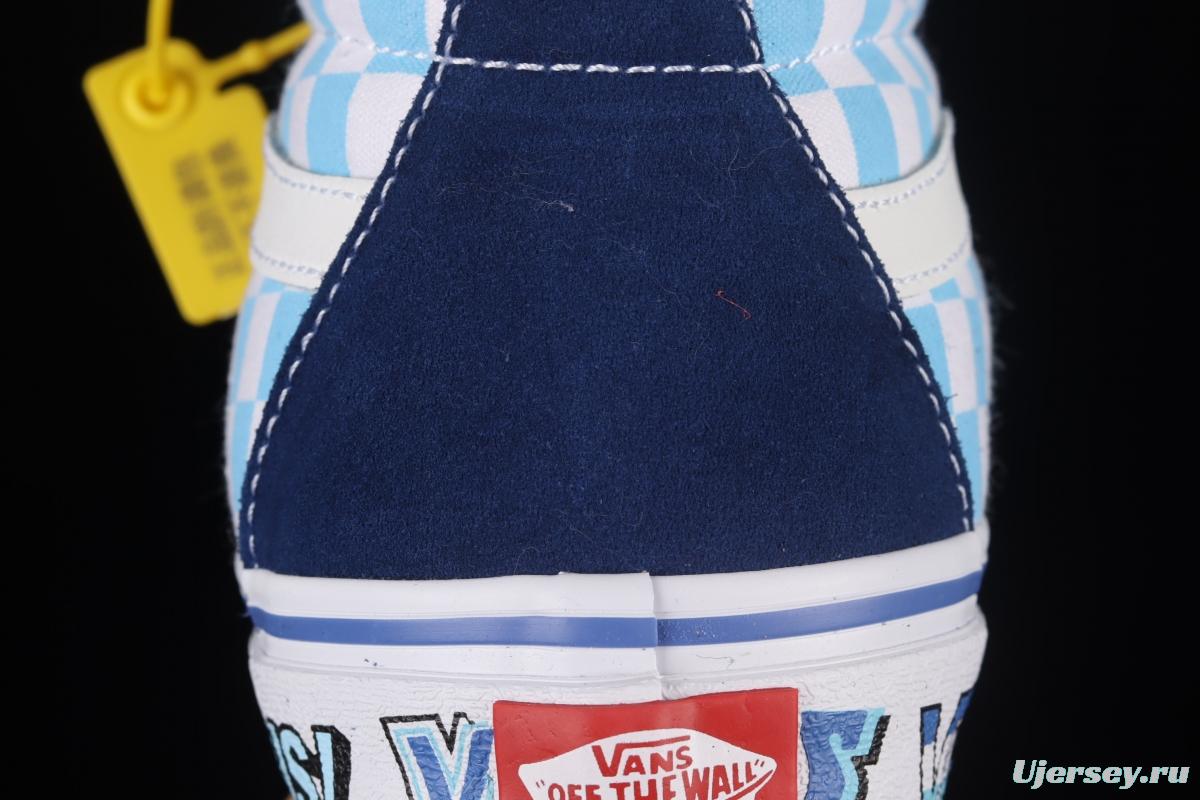 Vans SK8 Hi 38 DX Anaheim blue and white checkered high-top casual board shoes VN0A5KRIA5I