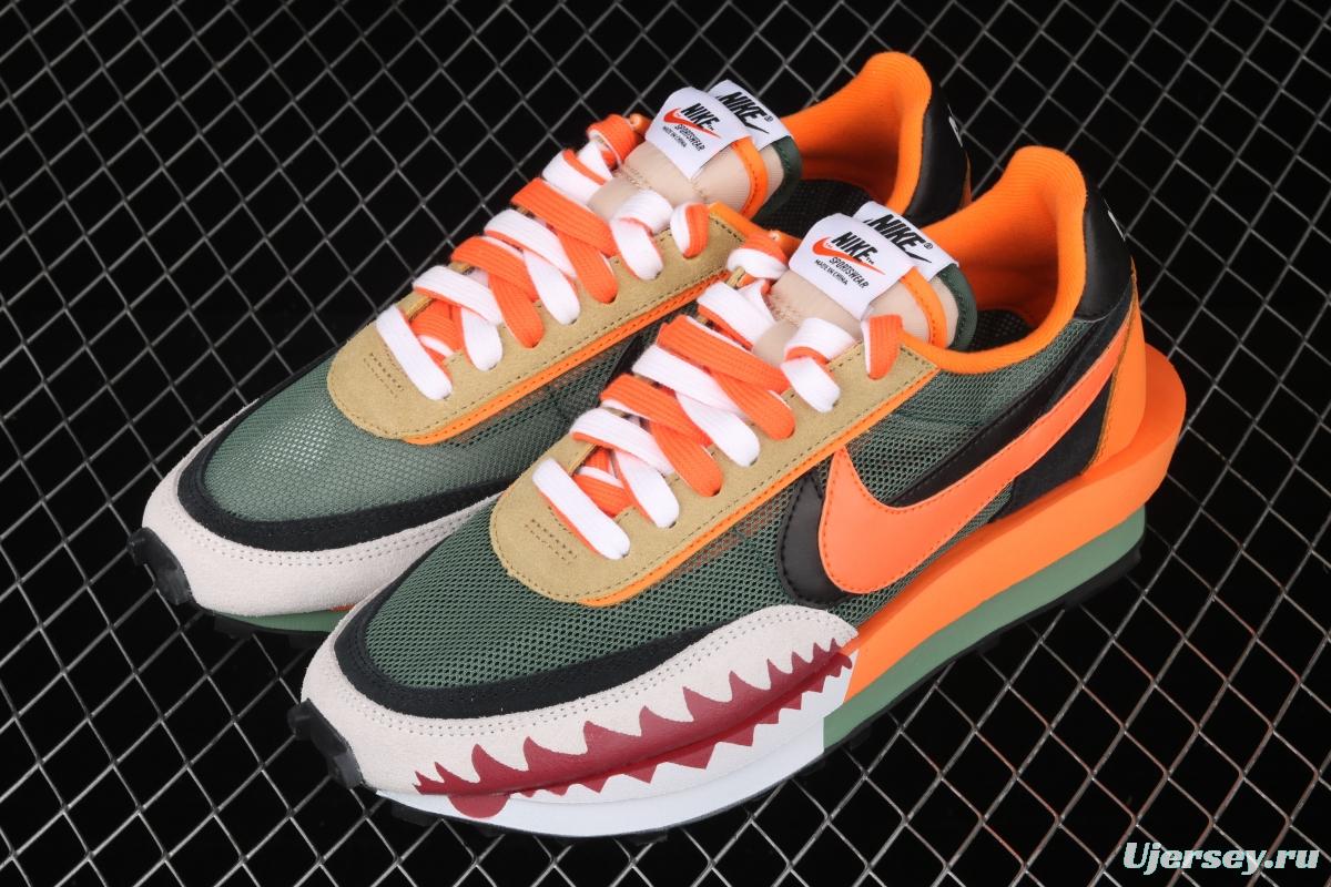 BAPE Shark Mouth x Sacai x NIKE LVD Waffle Daybreak co-signed catwalk style double hook Swoosh running shoes BV0073-007