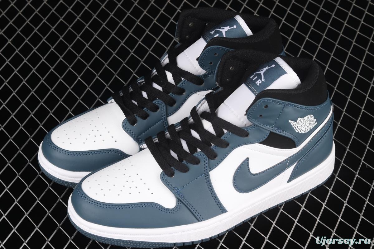 Air Jordan 1 Mid Dark Teal Qinglan Zhongbang basketball shoes 554724-411