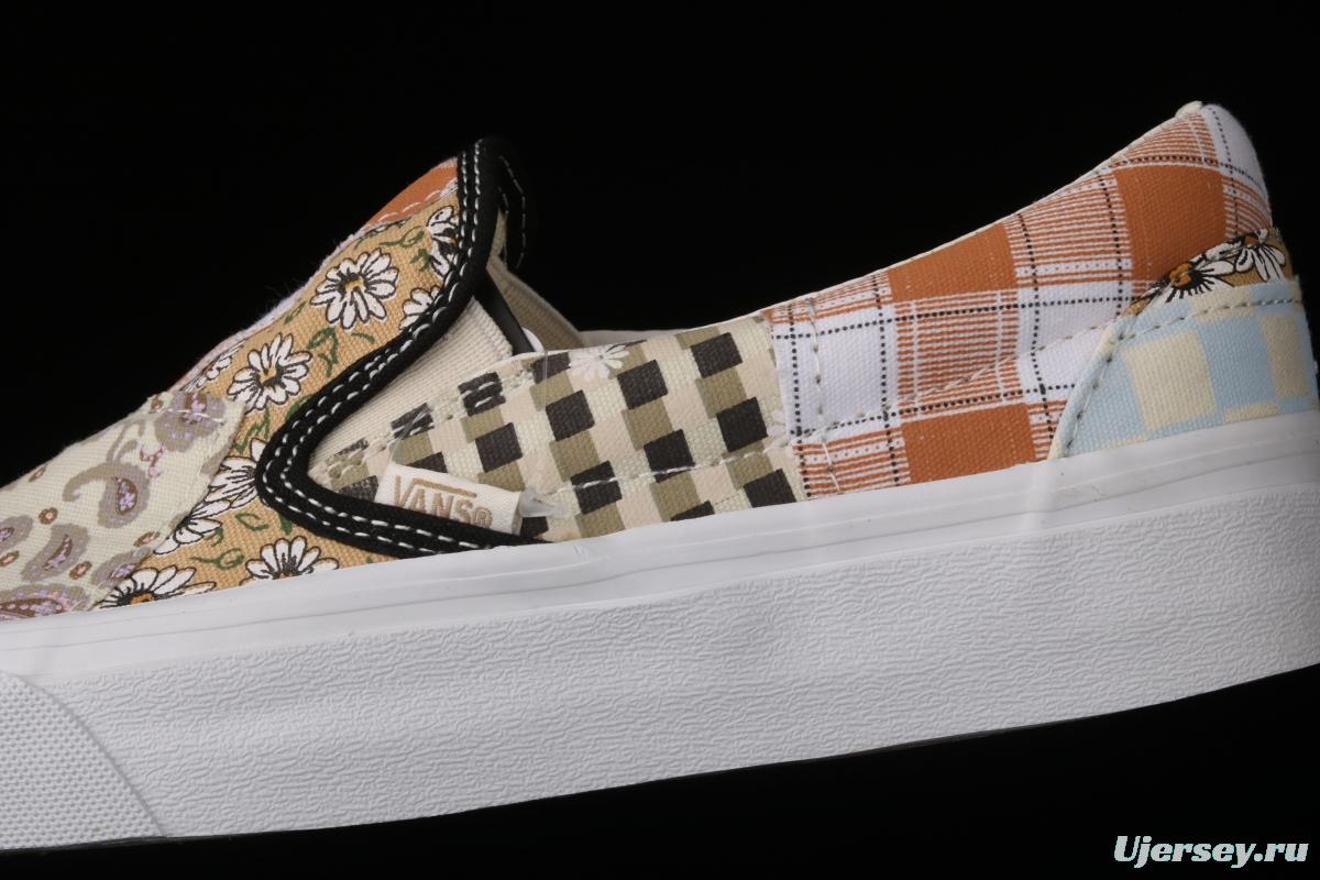 Vans Slip On retro limited white cashew flower splicing asymmetrical chessboard low upper board shoes VN0A5A084201