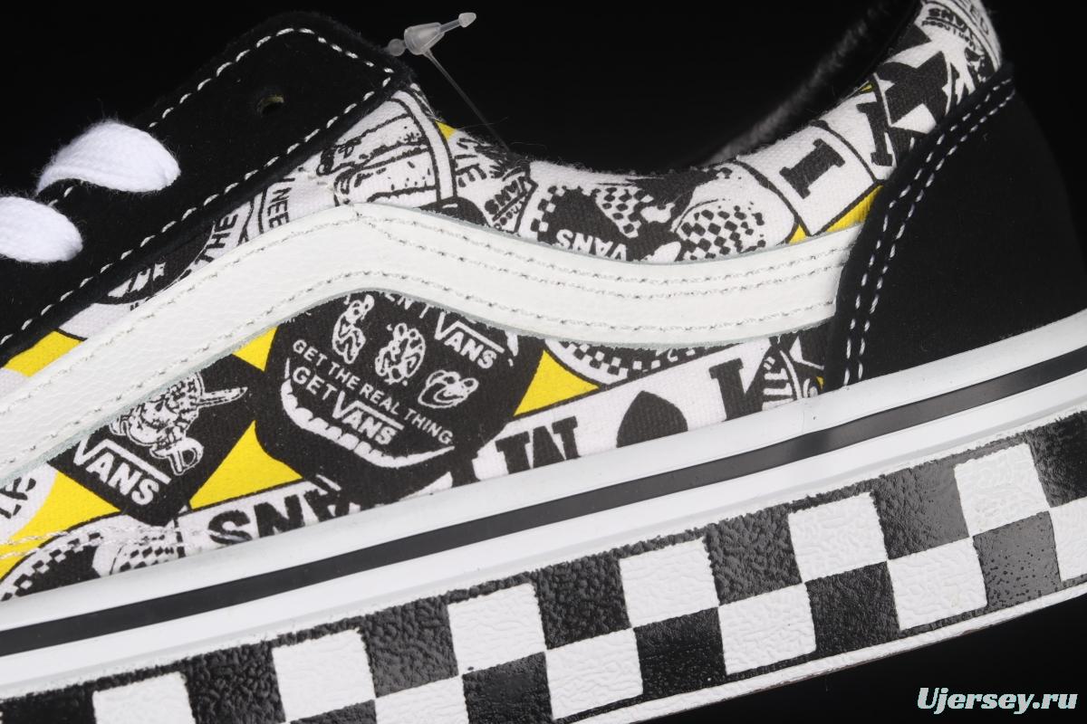 Vans Old Skool checkerboard side printing cartoon pattern low-side casual board shoes VN0A6WKT6QC