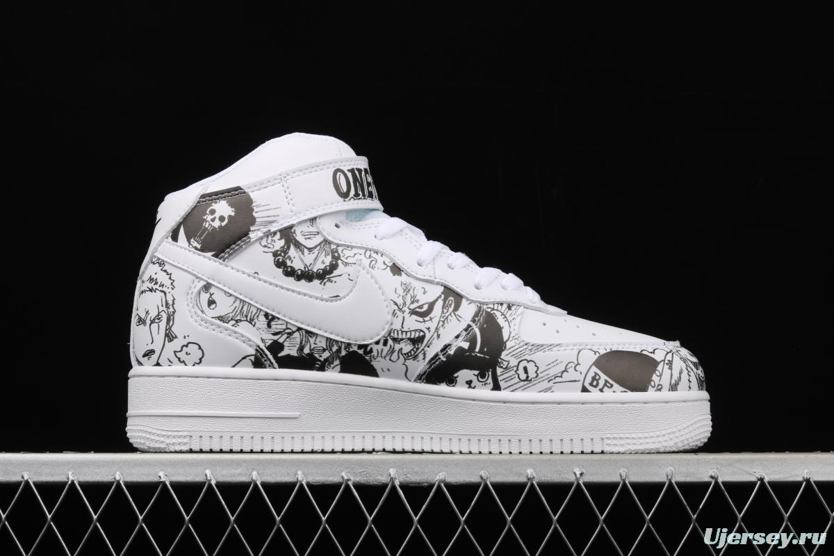 NIKE Air Force 1 High'07 Sea Thief King cartoon black and white cartoon high top board shoes AQ8020-100