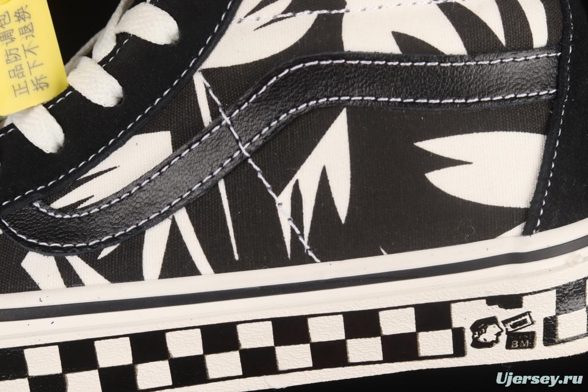 Vans Sk8-Hi Anaheim checkerboard black and white maple leaf print high-top casual shoes VN0A4VHE9Z9