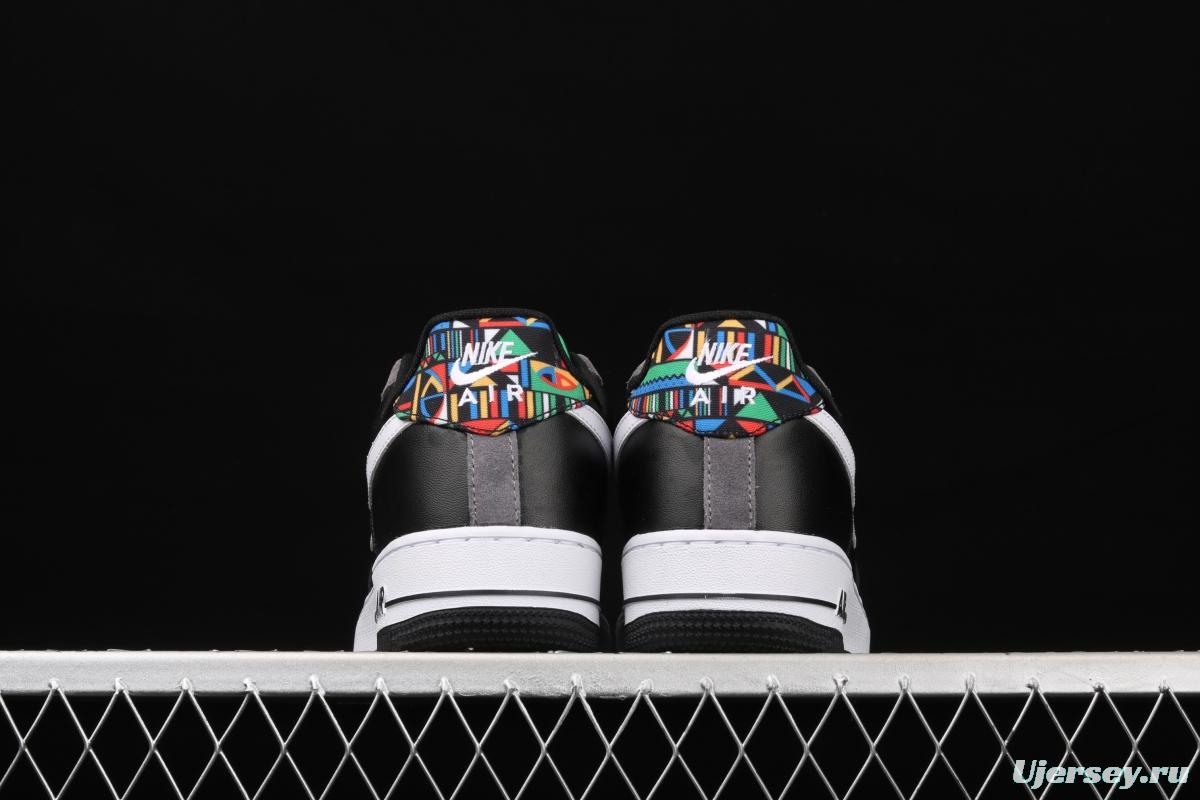 NIKE Air Force 1x07 Low black and white embroidered low-top casual board shoes DC1483-001