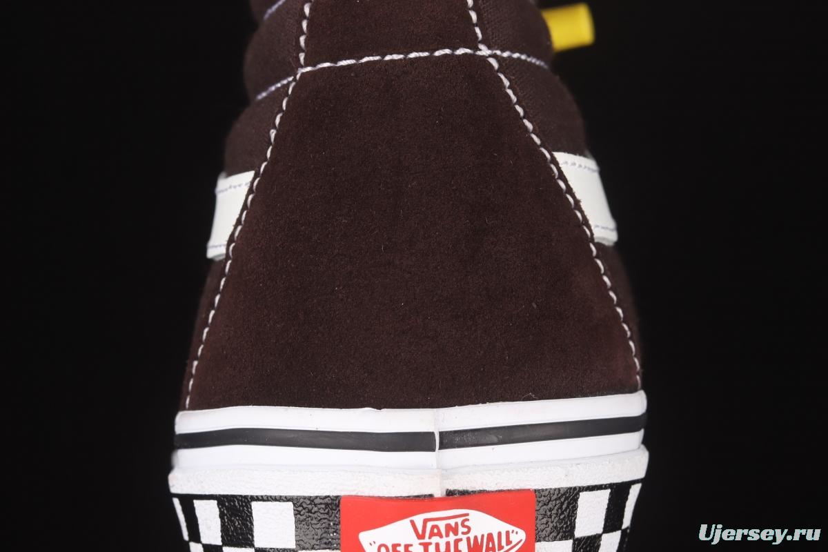 Vans SK8-Hi brown checkerboard classic series high-top casual board shoes VN0A38GEU5Z