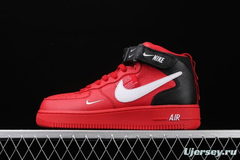 NIKE Air Force 1 Mid'07 Lv8 red and black OW letter casual board shoes 804609-605