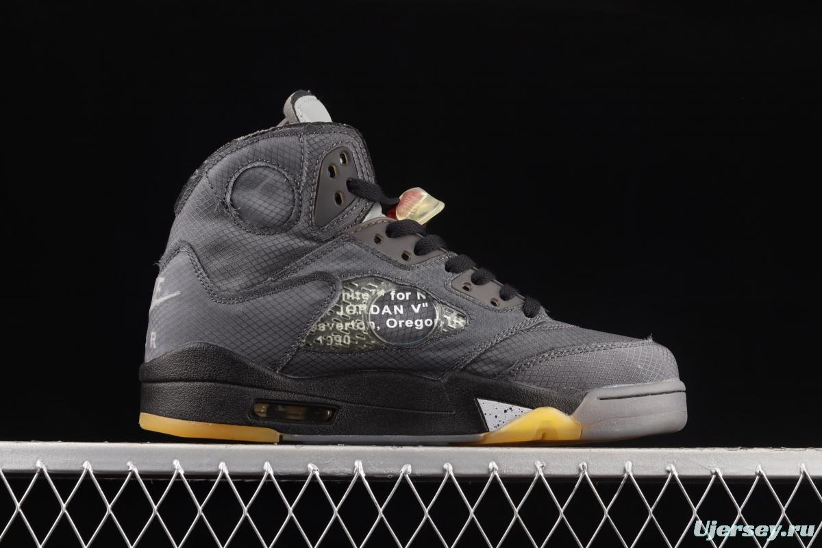 OFF-White x Air Jordan 5 Black Sail 3M reflective basketball shoes CT8480-001